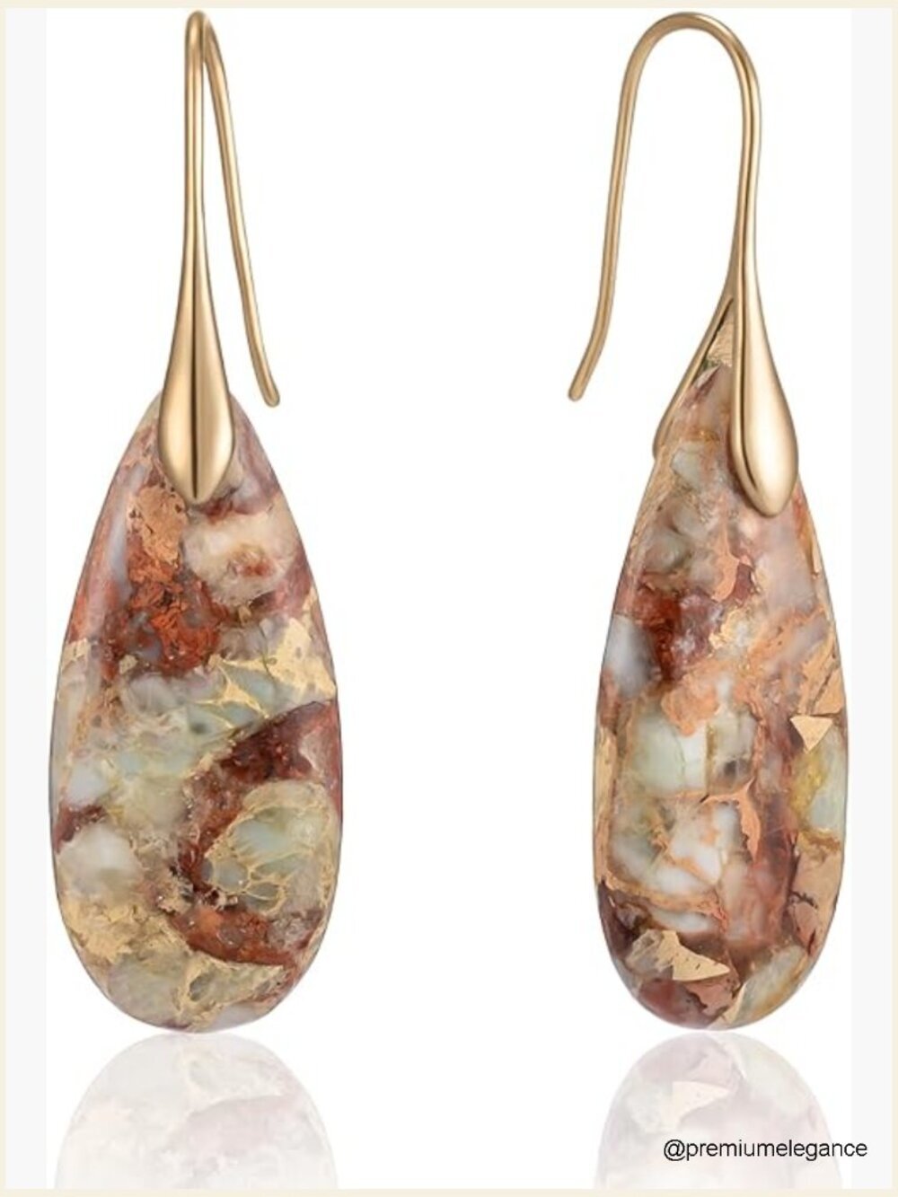 Stone Fishhook Dangle Drop Earrings for Women - 2 inch Teardrop